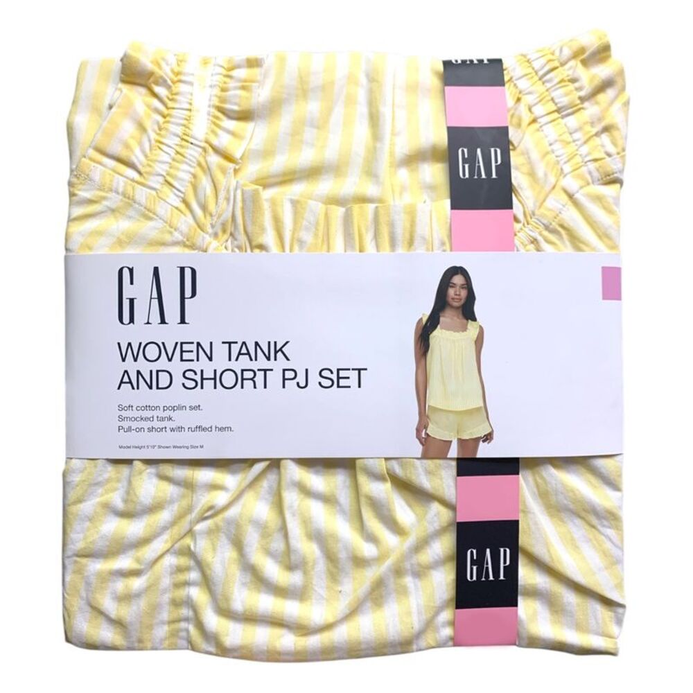 Yellow - Gap Women's Woven Tank and Short PJ Set, Soft Cotton Smocked Top & Pull